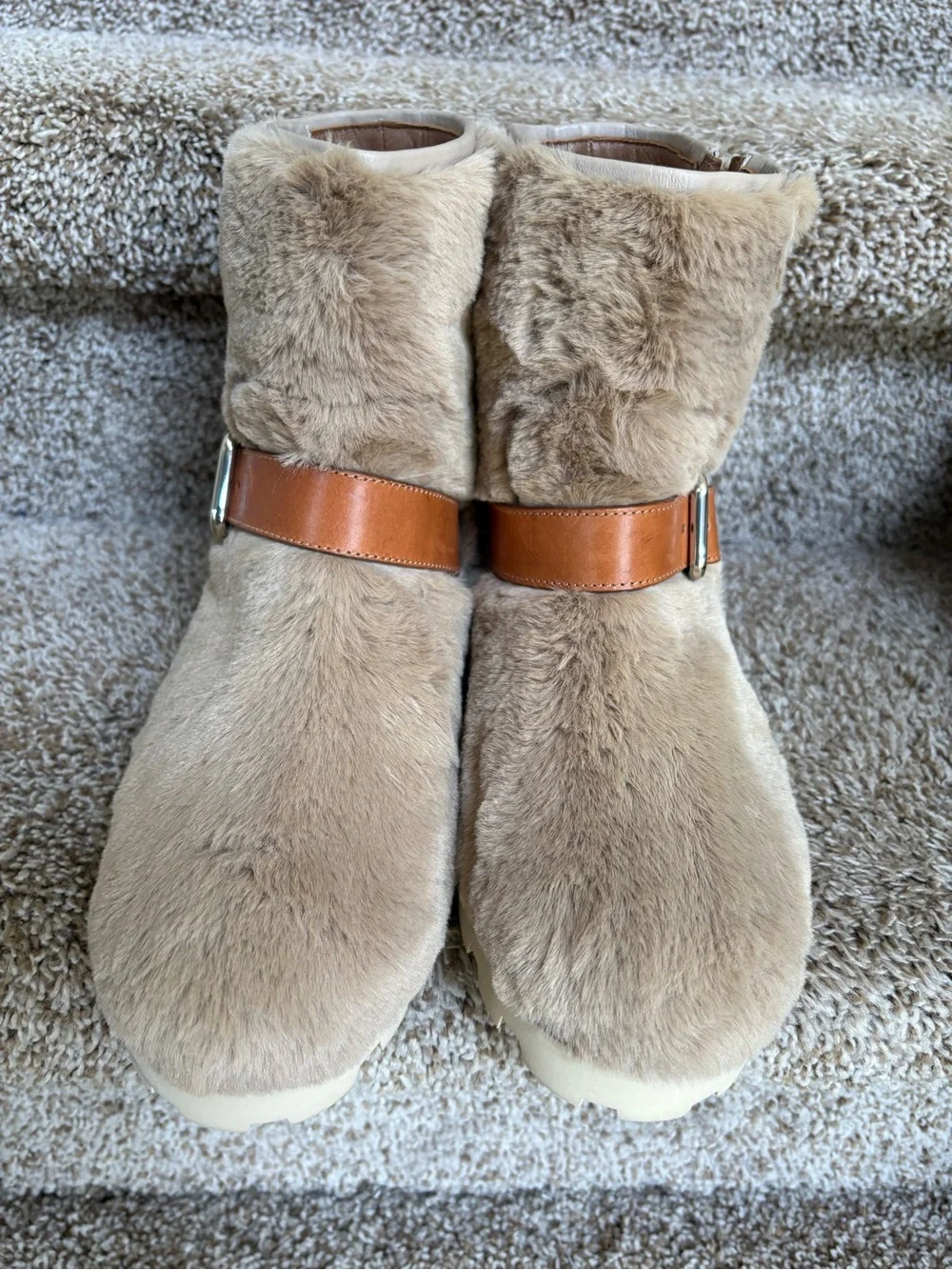 Jimmy Choo London Teddy Women’s Faux Fur Tan Buckle Ankle Boots